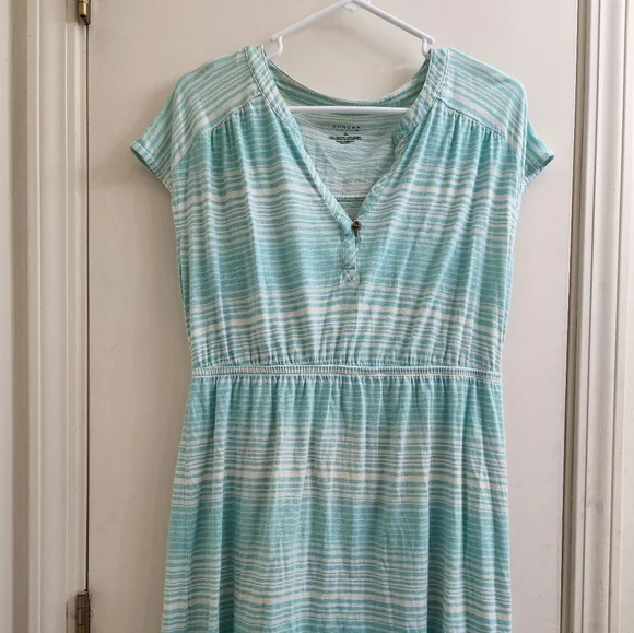 Sonoma aqua striped elastic waist dress - Picture 1 of 3